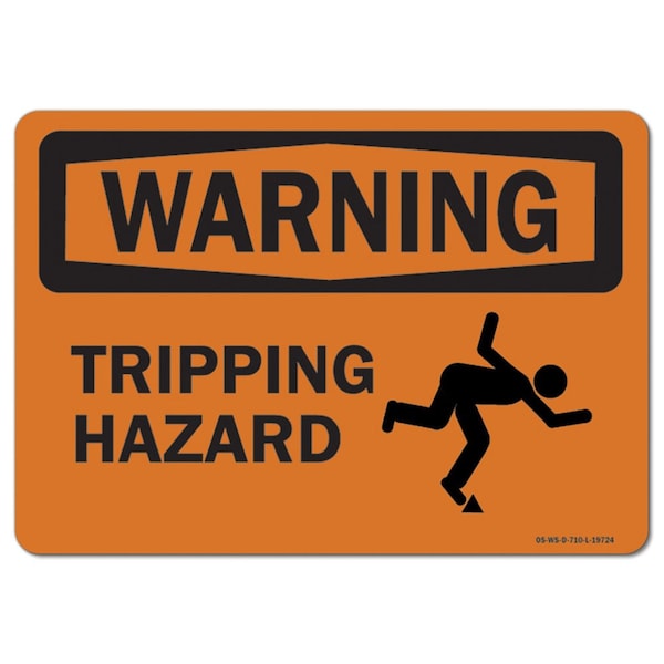 OSHA Warning Sign, Tripping Hazard, 10in X 7in Aluminum, 10" W, 7" H, Landscape, Tripping Hazard